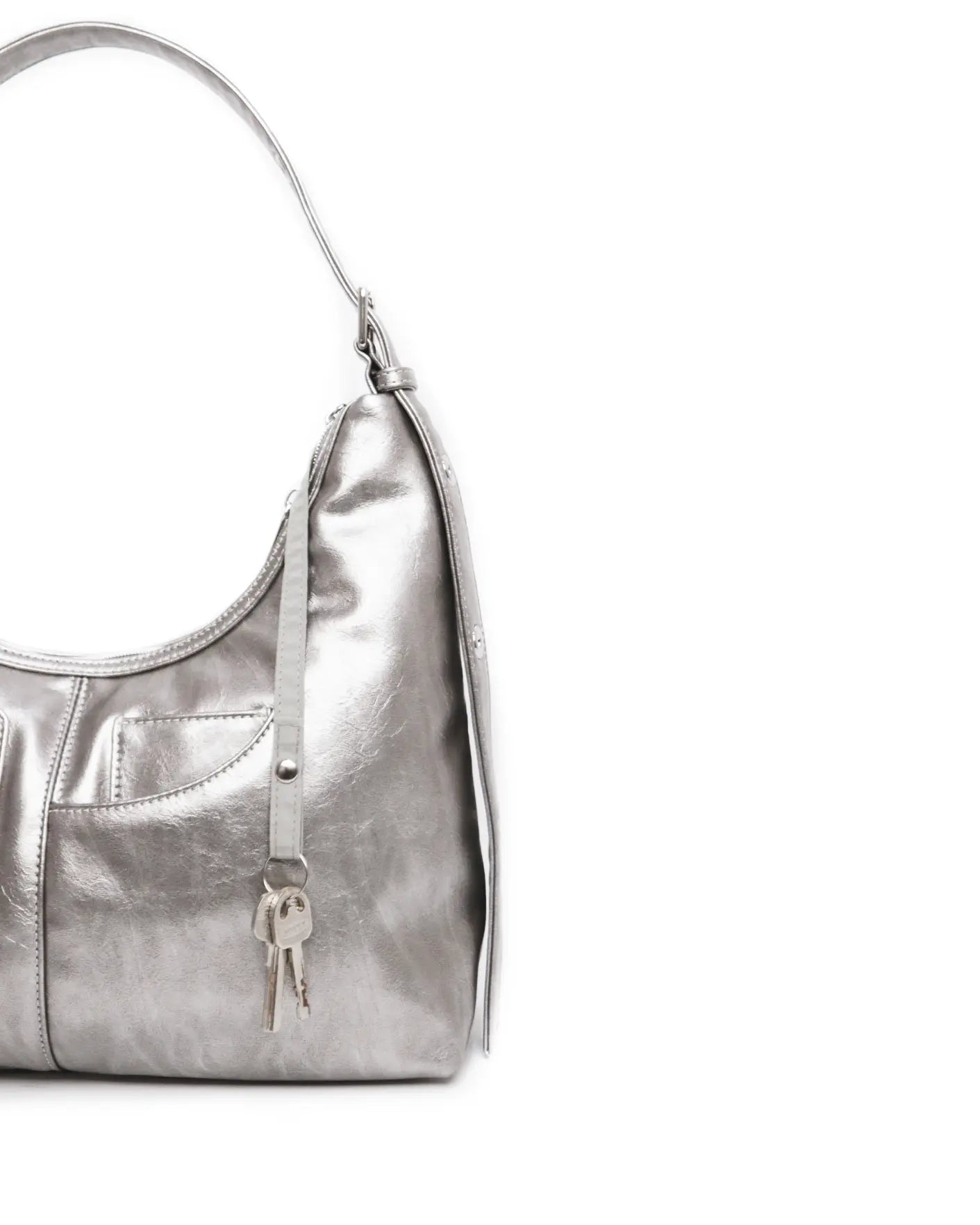 SIGNATURE POCKET LEATHER HOBO BAG IN NICKEL TSL Singapore