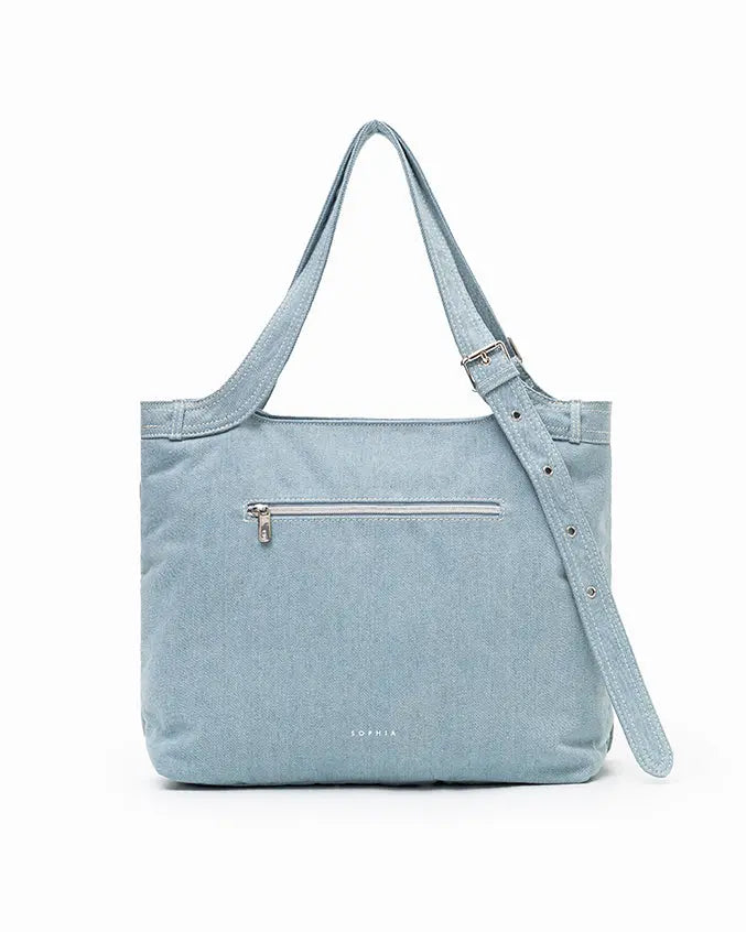SIGNATURE POCKET DENIM TOTE BAG IN MID WASH DENIM TSL Singapore
