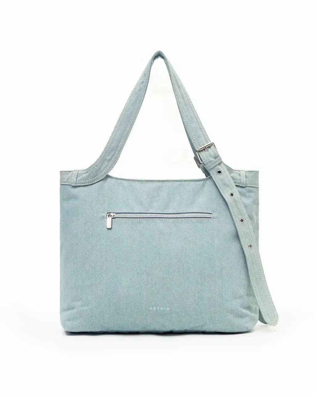 SIGNATURE POCKET DENIM TOTE BAG IN LIGHT WASH DENIM TSL Singapore