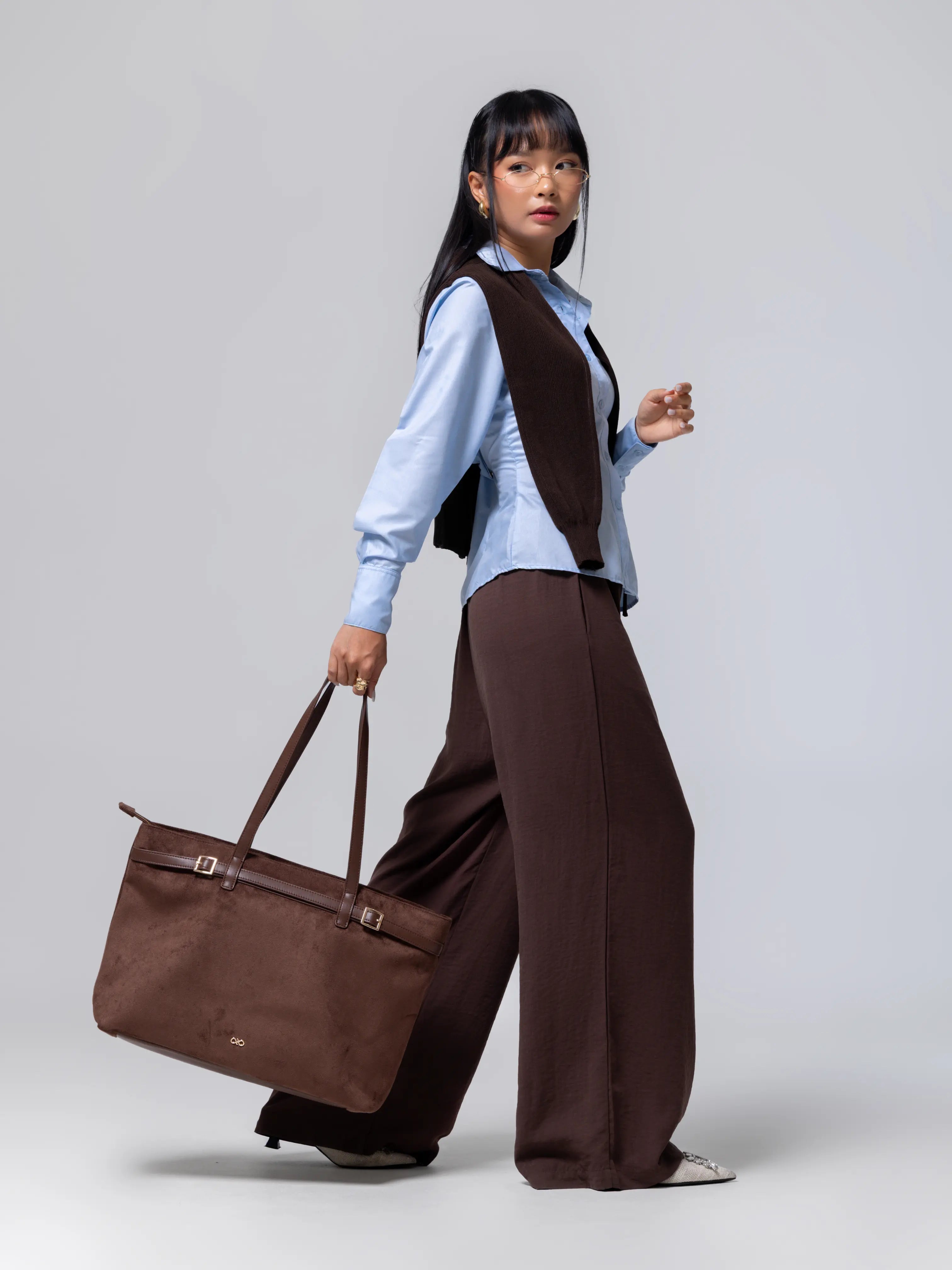 VALENTINA SUEDE TOTE BAG IN ESPRESSO TSL Singapore