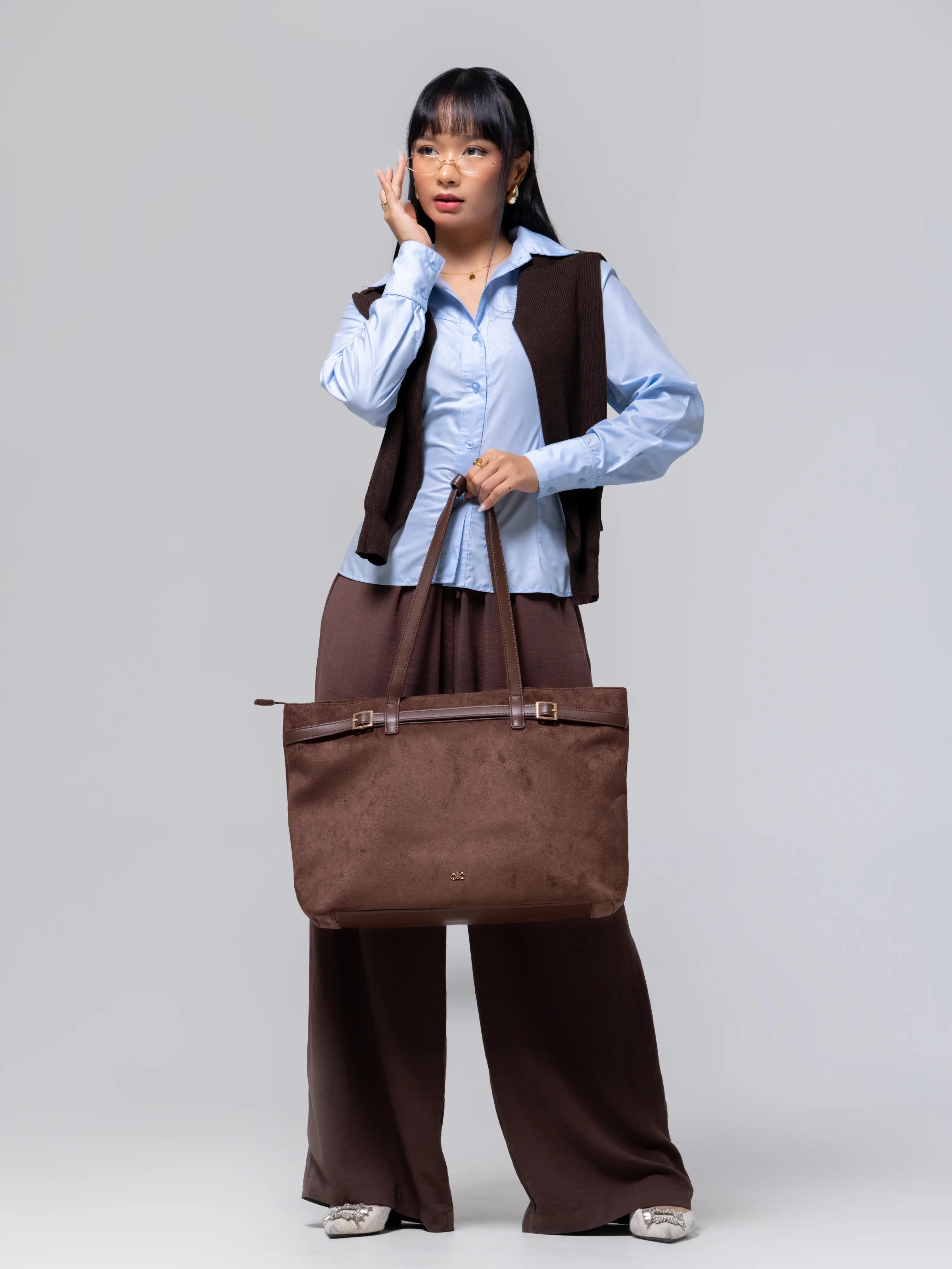VALENTINA SUEDE TOTE BAG IN ESPRESSO TSL Singapore
