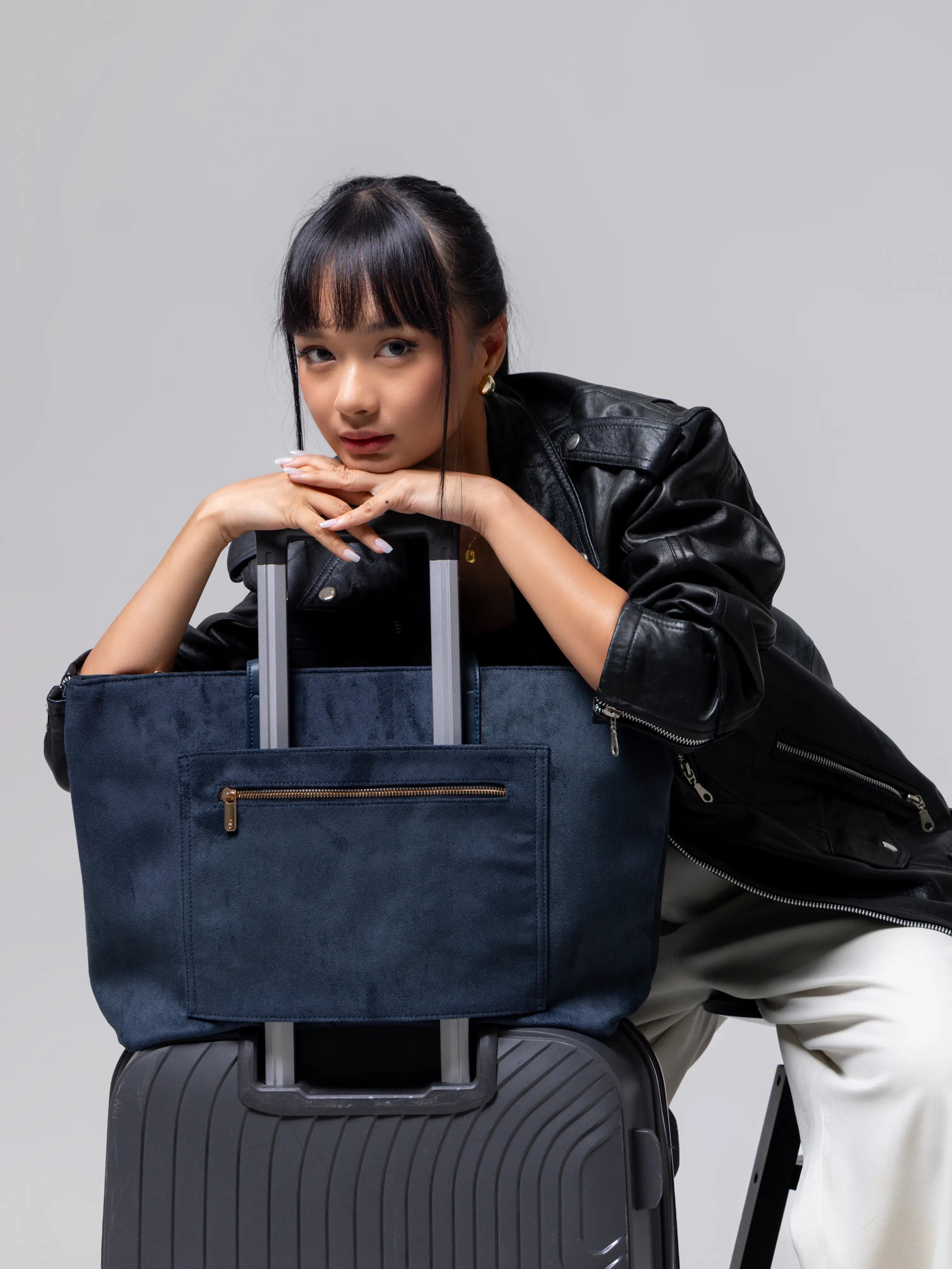 VALENTINA SUEDE TOTE BAG IN PRUSSIAN BLUE TSL Singapore