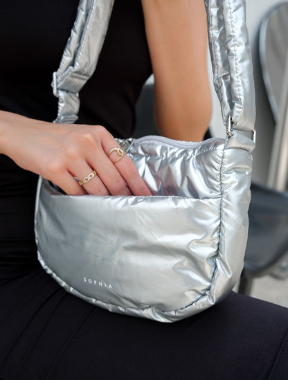 MINI GLAM PUFFY CROSSBODY BAG IN CHROME