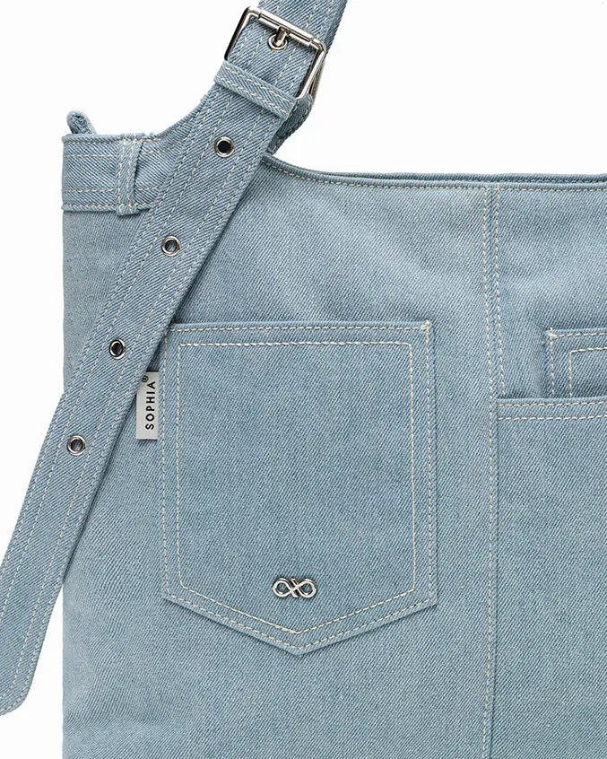 SIGNATURE POCKET DENIM TOTE BAG IN MID WASH DENIM TSL Singapore
