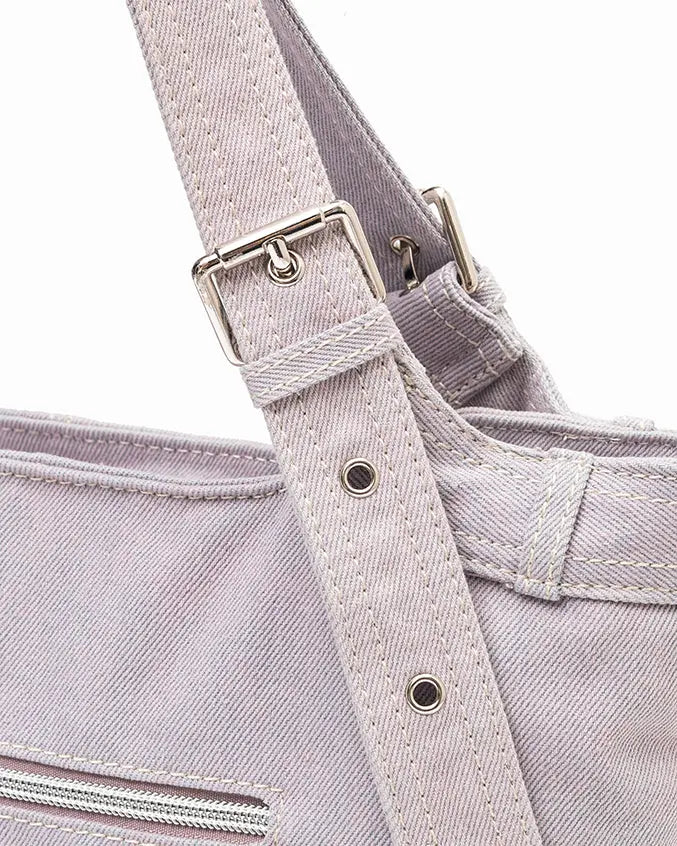 SIGNATURE POCKET DENIM TOTE BAG IN PURPLE DENIM TSL Singapore