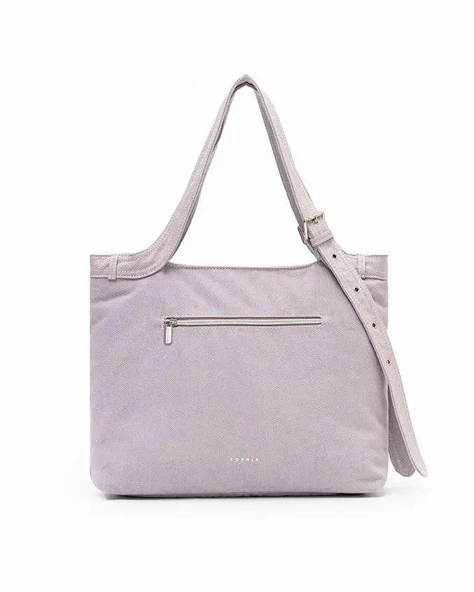 SIGNATURE POCKET DENIM TOTE BAG IN PURPLE DENIM TSL Singapore